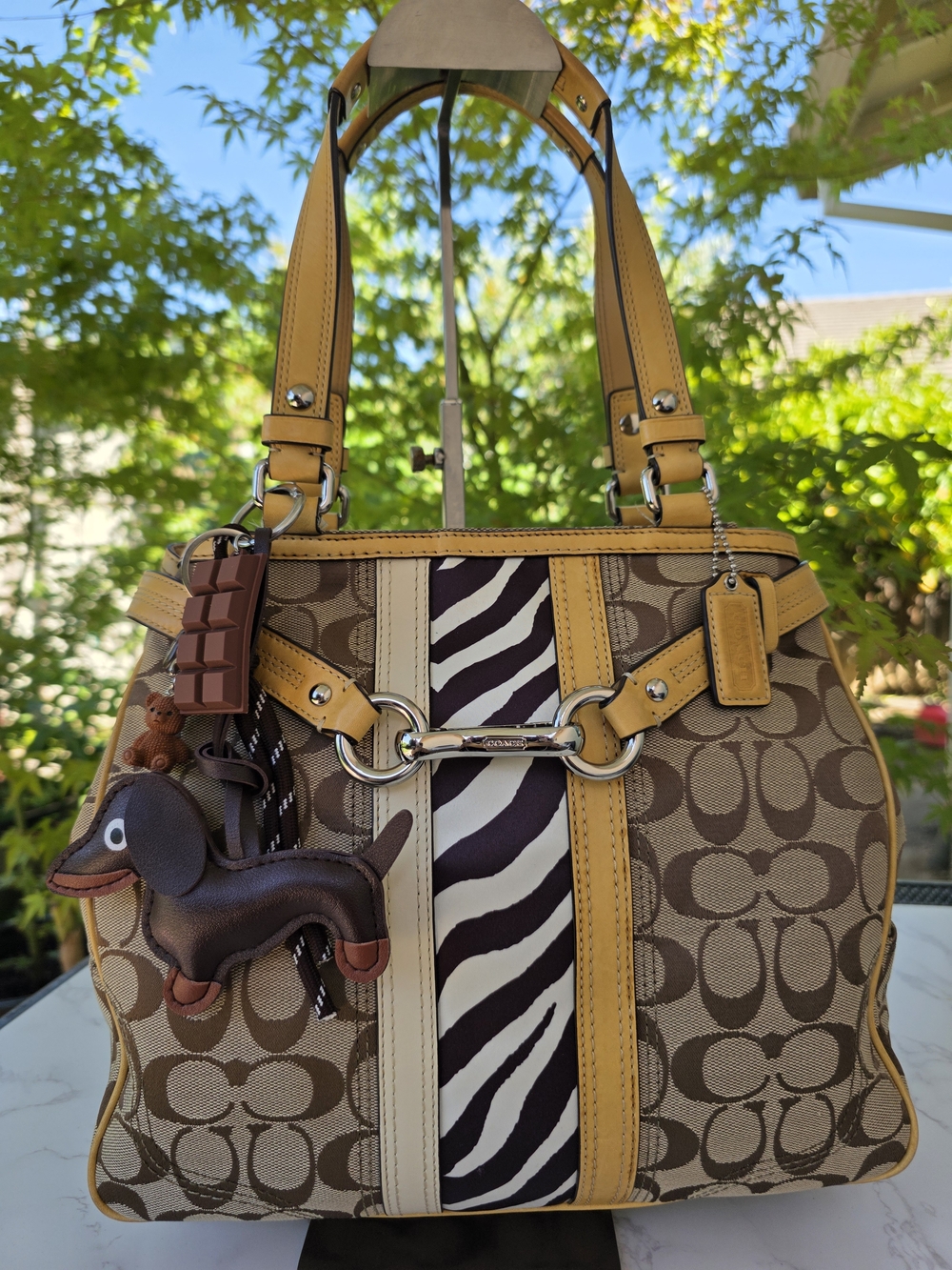 Coach Y2K Nancy Brown Signature Canvas Leather Shoulder Tote Bag Zebra Stripe - Picture 4 of 16